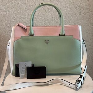 MCM Pastel Green Pink Handbag Crossbody With Authenticity